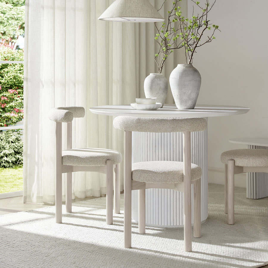 Demeter Dining Chair, Oatmeal Fabric | White Washed Oak Frame