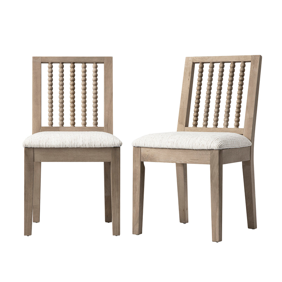 Hemingford Set of 2 Beige Textured Fabric Bobbin Spindle Washed Oak Dining Chairs - daals