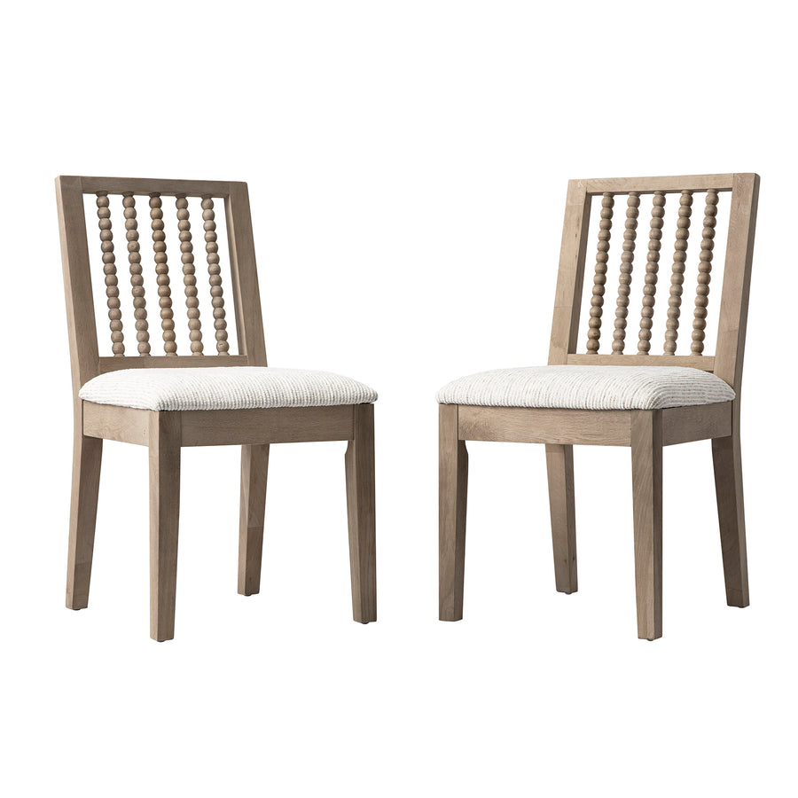 Hemingford Set of 2 Beige Textured Fabric Bobbin Spindle Washed Oak Dining Chairs - daals