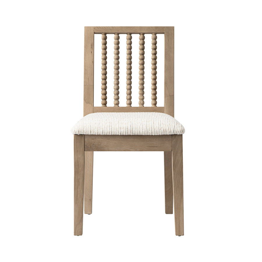 Hemingford Set of 2 Beige Textured Fabric Bobbin Spindle Washed Oak Dining Chairs - daals