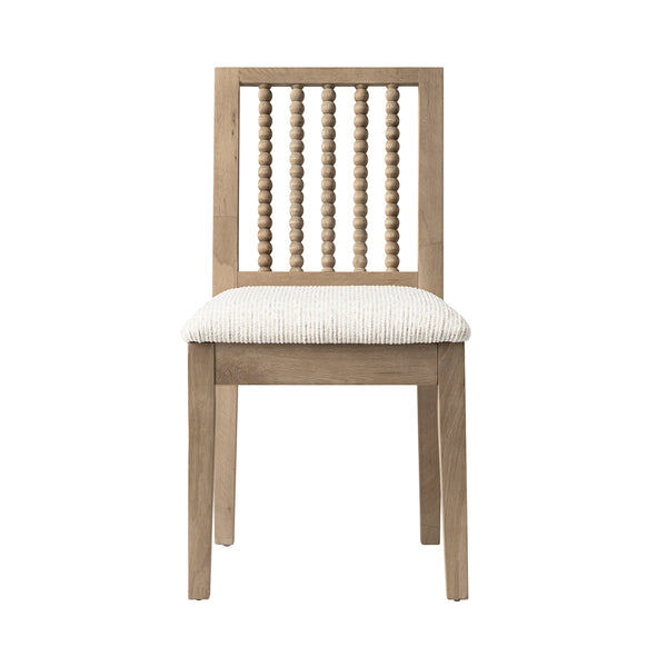 Hemingford Set of 2 Beige Textured Fabric Bobbin Spindle Washed Oak Dining Chairs - daals