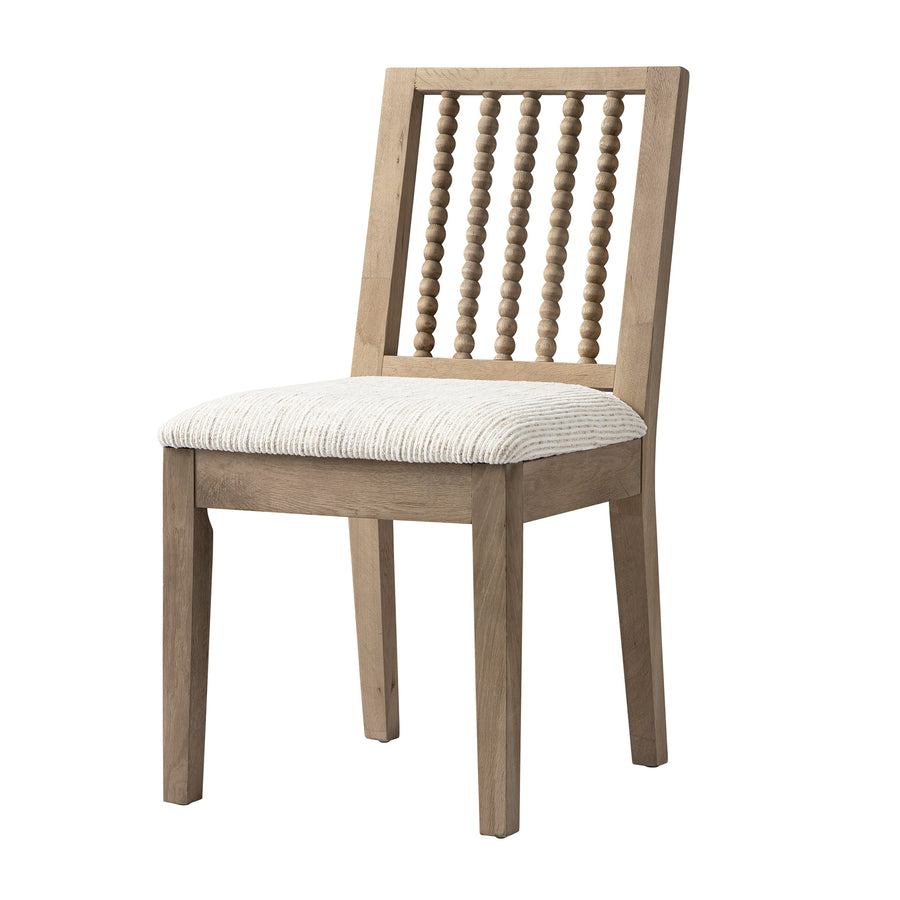 Hemingford Set of 2 Beige Textured Fabric Bobbin Spindle Washed Oak Dining Chairs - daals