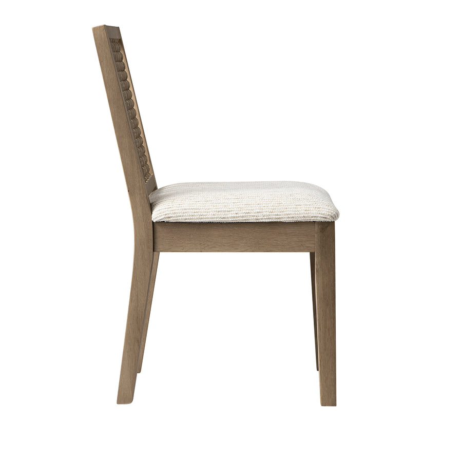 Hemingford Set of 2 Beige Textured Fabric Bobbin Spindle Washed Oak Dining Chairs - daals
