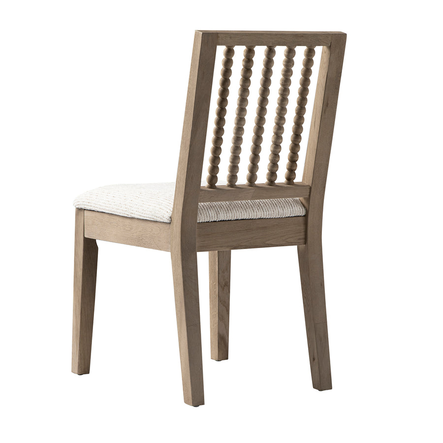 Hemingford Set of 2 Beige Textured Fabric Bobbin Spindle Washed Oak Dining Chairs - daals