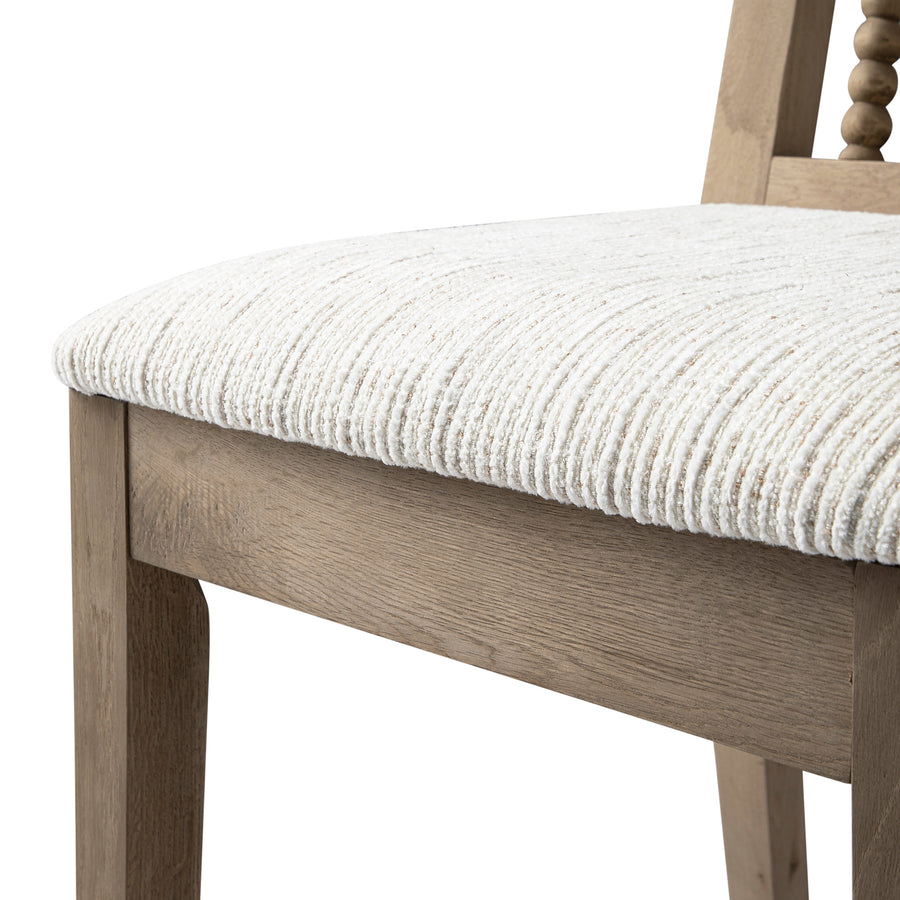 Hemingford Set of 2 Beige Textured Fabric Bobbin Spindle Washed Oak Dining Chairs - daals