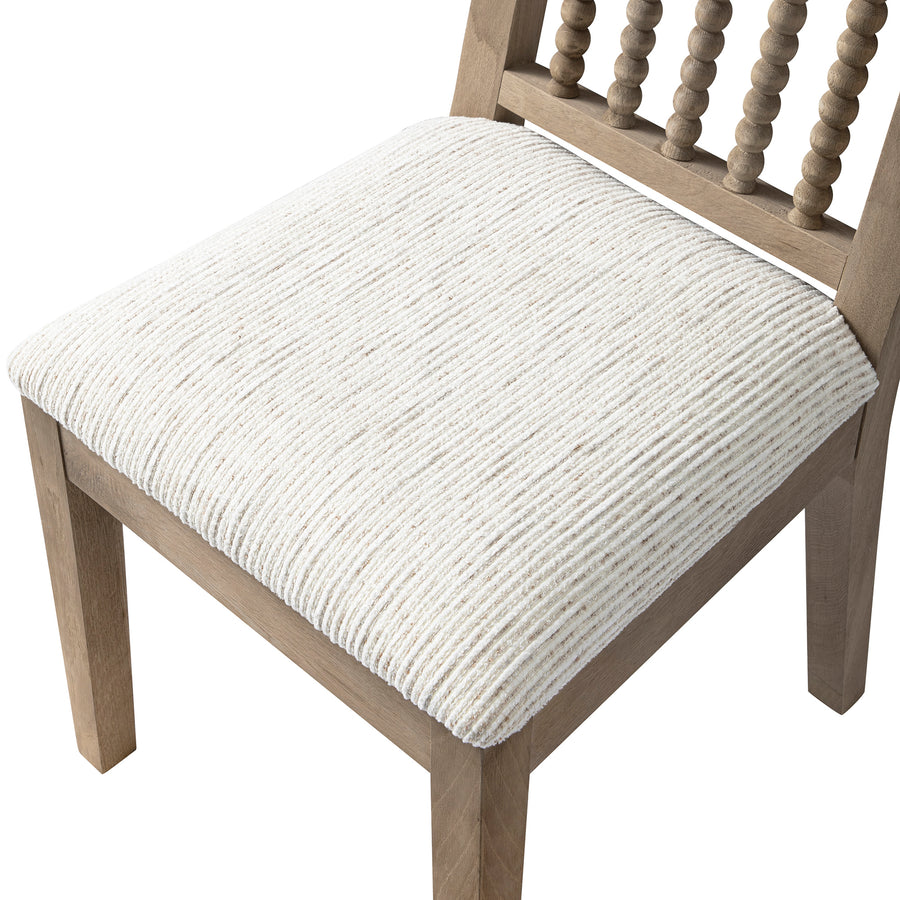 Hemingford Set of 2 Beige Textured Fabric Bobbin Spindle Washed Oak Dining Chairs - daals