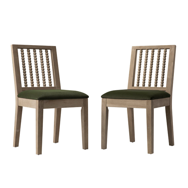 Hemingford Set of 2 Moss Green Velvet Bobbin Spindle Washed Oak Dining Chairs