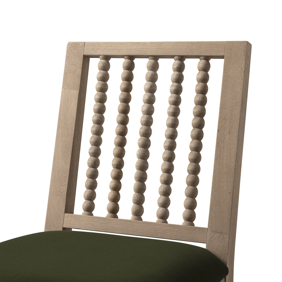 Hemingford Set of 2 Moss Green Velvet Bobbin Spindle Washed Oak Dining Chairs