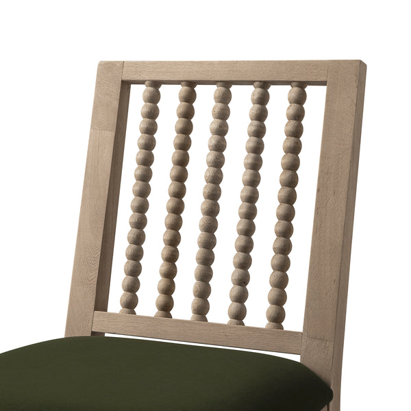 Hemingford Set of 2 Moss Green Velvet Bobbin Spindle Washed Oak Dining Chairs