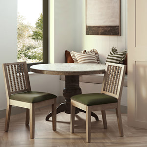 Hemingford Set of 2 Moss Green Velvet Bobbin Spindle Washed Oak Dining Chairs