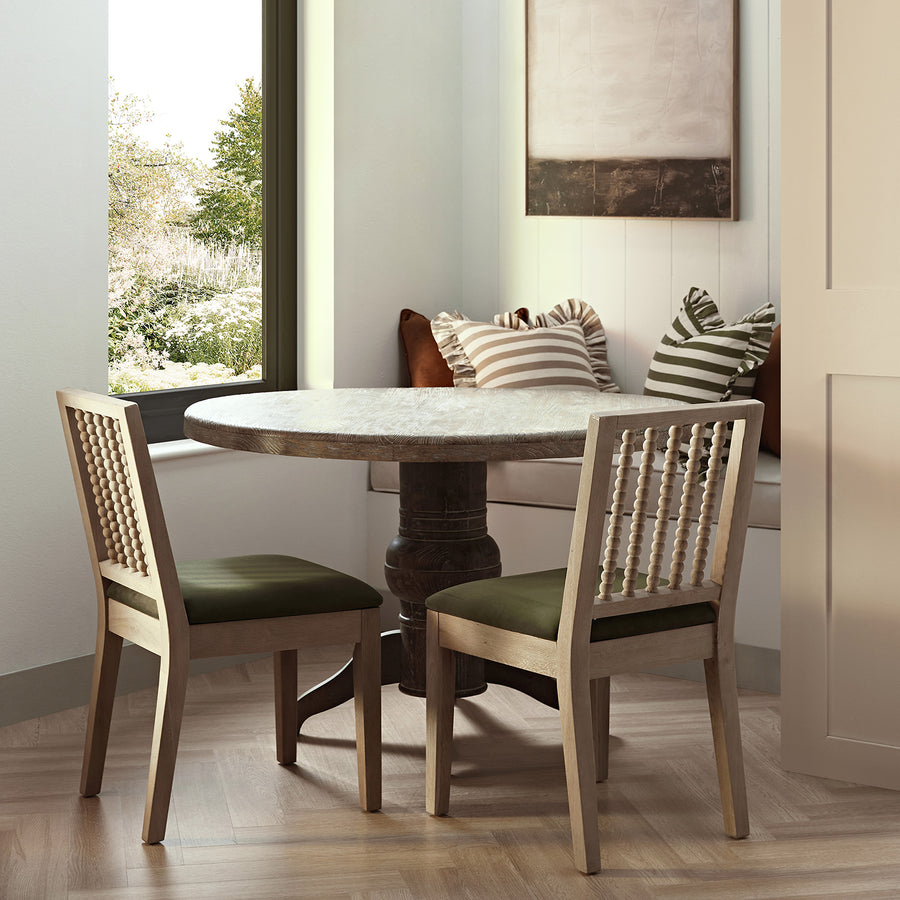 Hemingford Set of 2 Moss Green Velvet Bobbin Spindle Washed Oak Dining Chairs