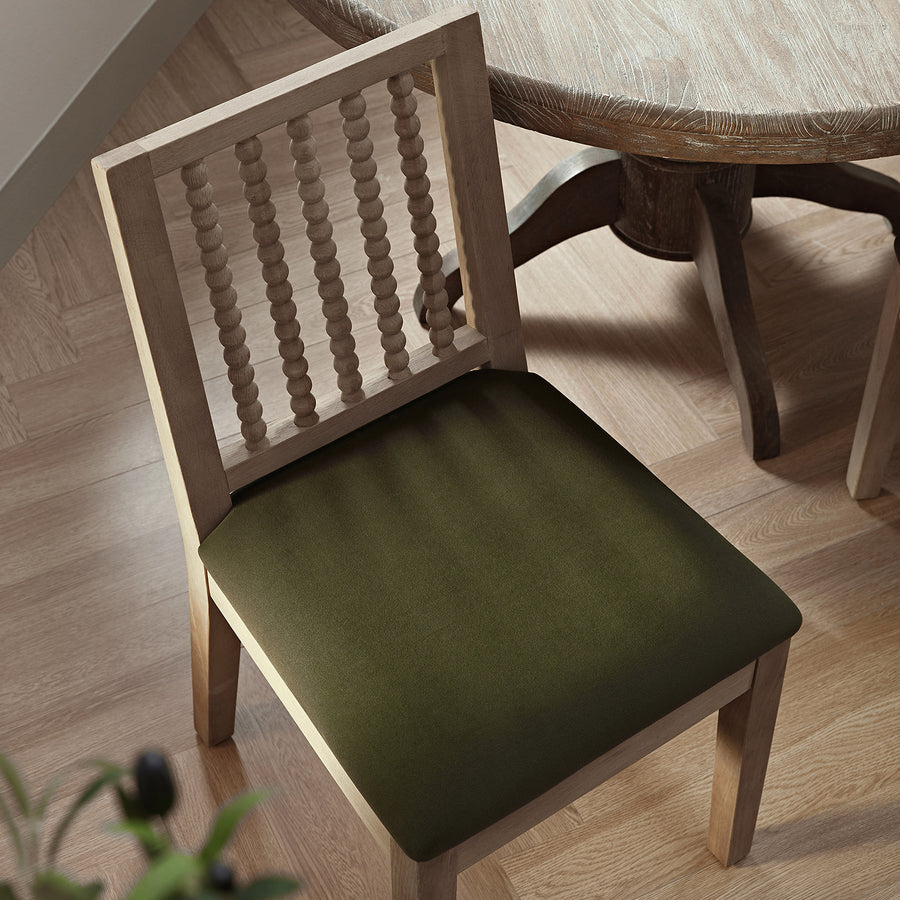 Hemingford Set of 2 Moss Green Velvet Bobbin Spindle Washed Oak Dining Chairs