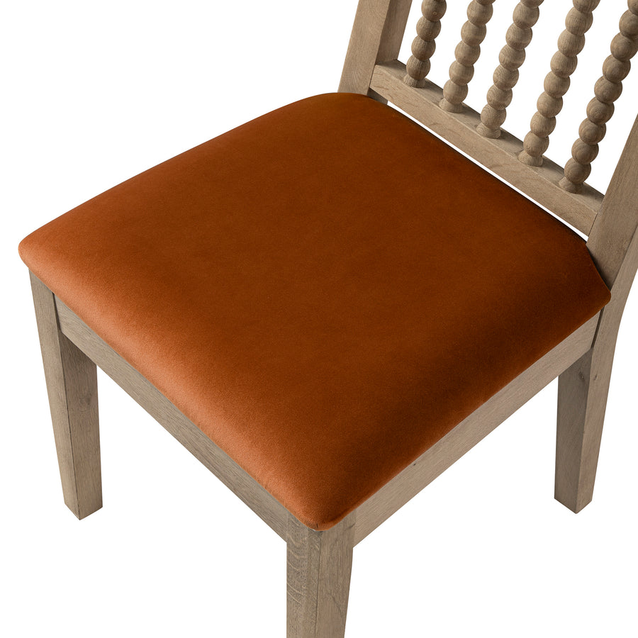 Hemingford Set of 2 Rust Velvet Bobbin Spindle Washed Oak Dining Chairs