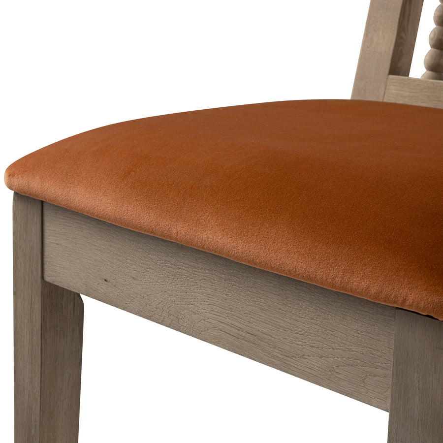 Hemingford Set of 2 Rust Velvet Bobbin Spindle Washed Oak Dining Chairs