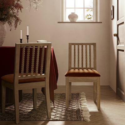 Hemingford Set of 2 Rust Velvet Bobbin Spindle Washed Oak Dining Chairs