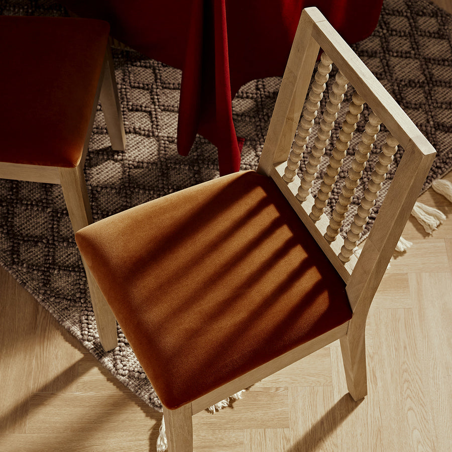 Hemingford Set of 2 Rust Velvet Bobbin Spindle Washed Oak Dining Chairs
