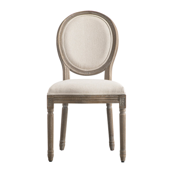 Lainston Set of 2 Classic Weathered Oak Dining Chairs, Oatmeal Brushed Fabric
