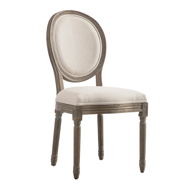 Lainston Set of 2 Classic Weathered Oak Dining Chairs, Oatmeal Brushed Fabric