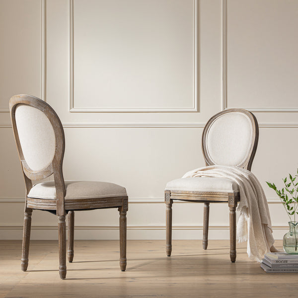 Lainston Set of 2 Classic Weathered Oak Dining Chairs, Oatmeal Brushed Fabric