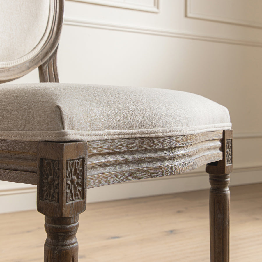Lainston Set of 2 Classic Weathered Oak Dining Chairs, Oatmeal Brushed Fabric