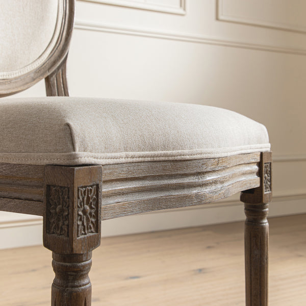 Lainston Set of 2 Classic Weathered Oak Dining Chairs, Oatmeal Brushed Fabric