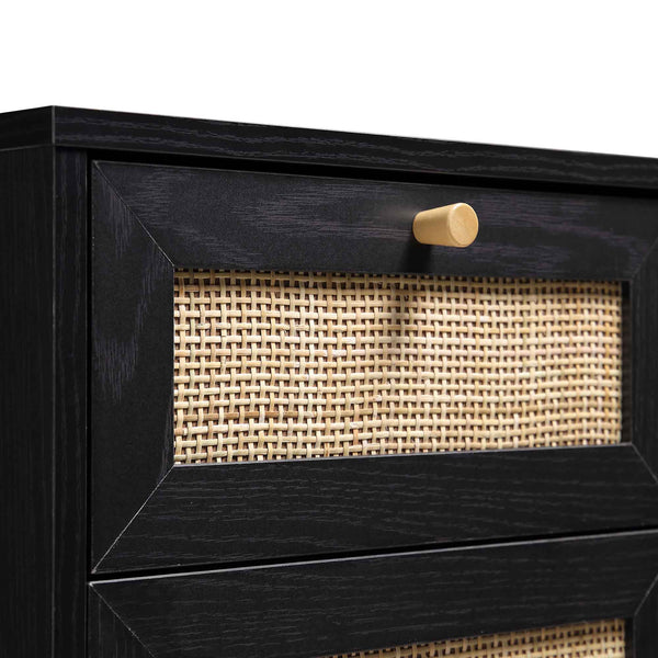 Frances Woven Rattan 1-Door Bathroom Cabinet, Black