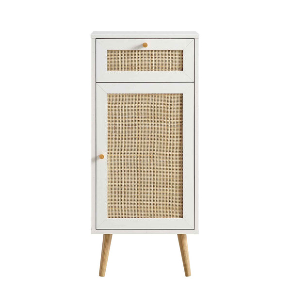 Frances Woven Rattan 1-Door Bathroom Cabinet, White