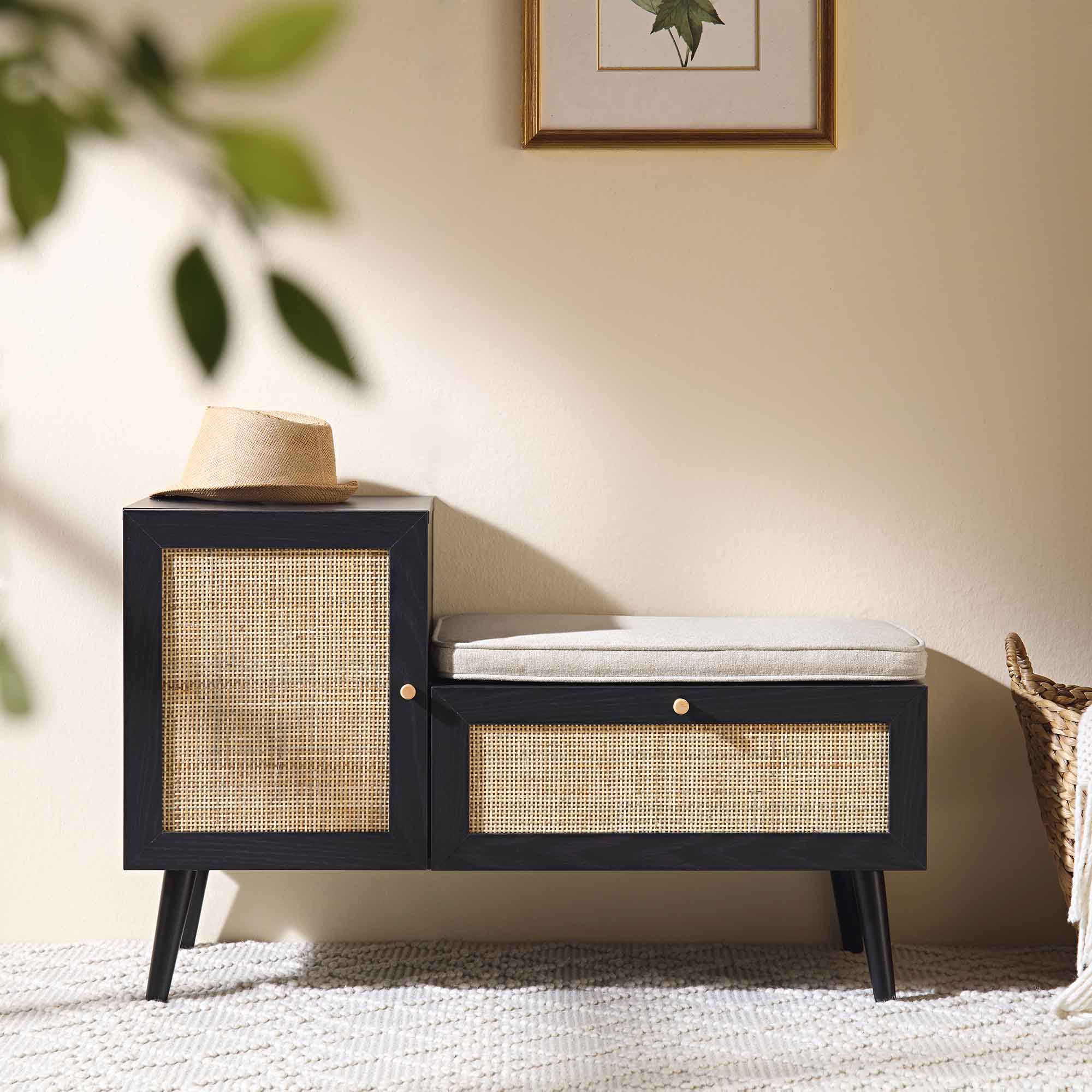Wicker Storage Bench With Cushion