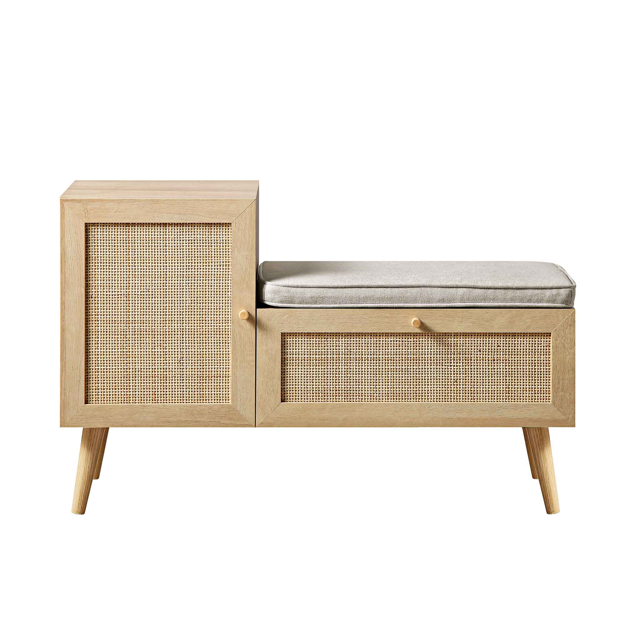 Frances Woven Rattan Storage Bench with Cushion, Natural | daals