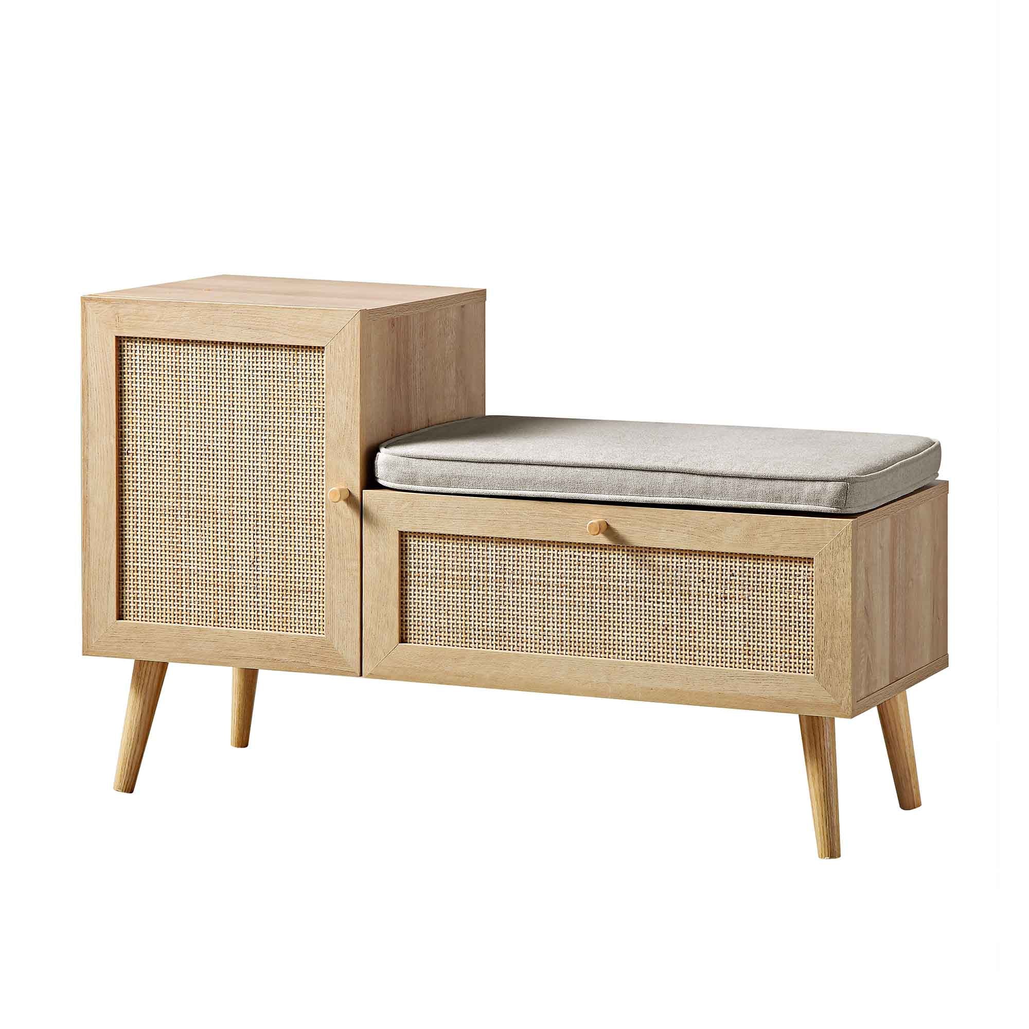 Frances Woven Rattan Storage Bench with Cushion, Natural | daals