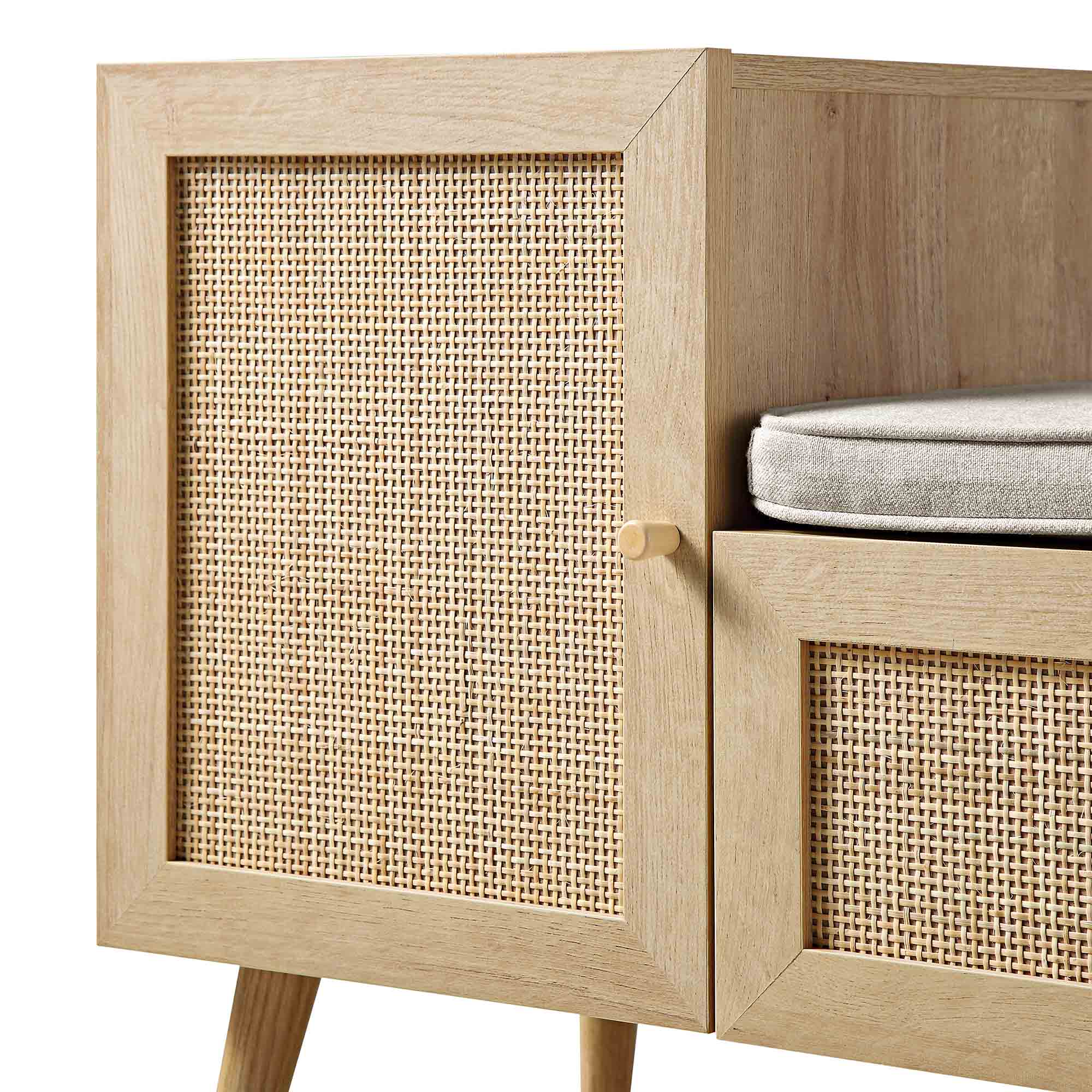 Frances Woven Rattan Storage Bench with Cushion, Natural | daals