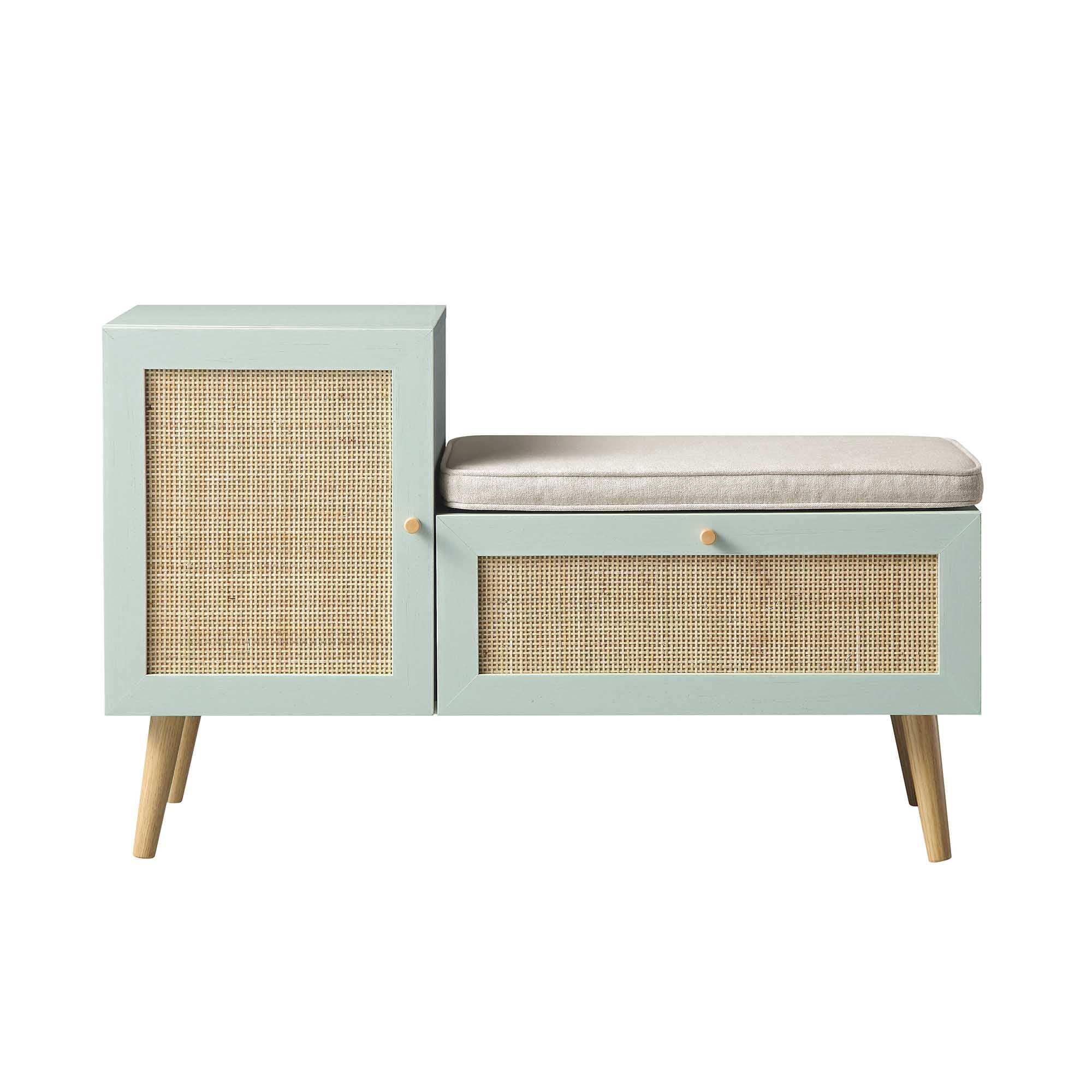 Frances Woven Rattan Storage Bench with Cushion, Mint | daals