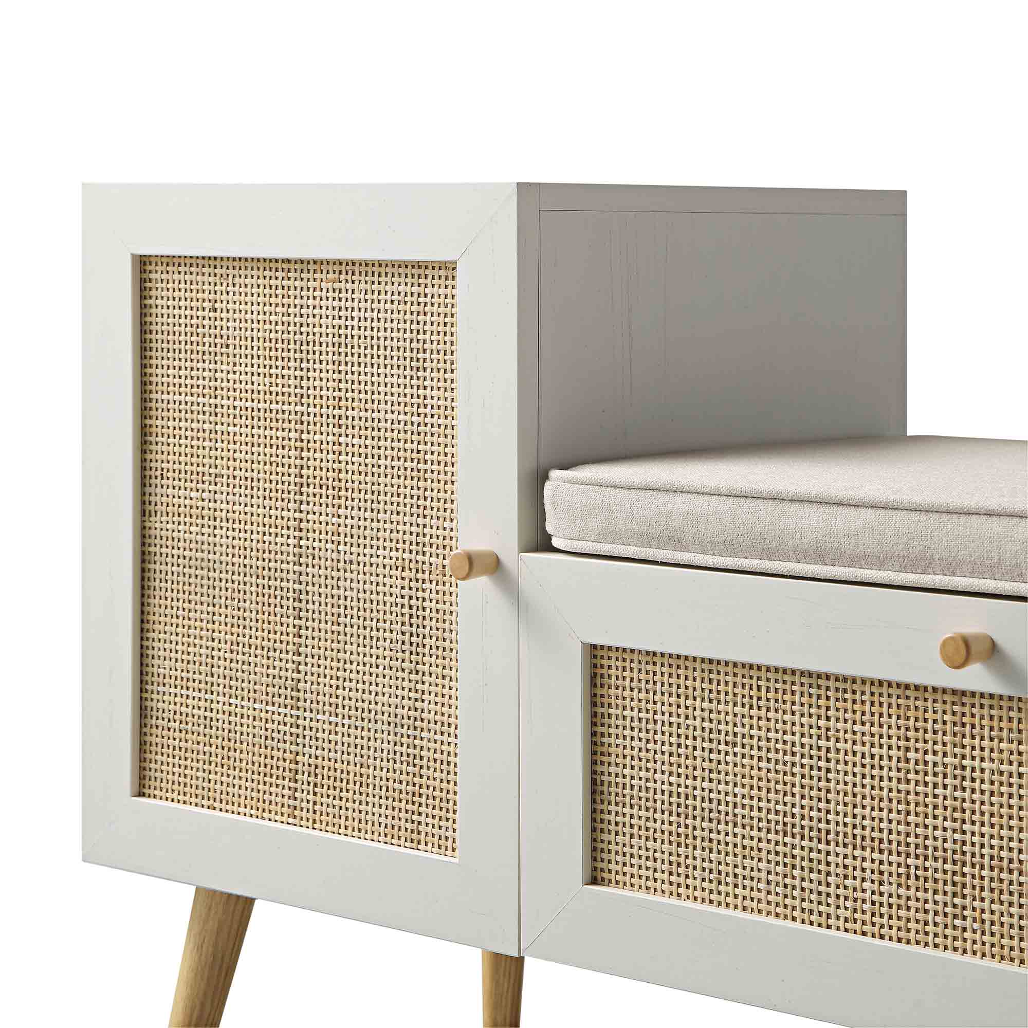 Frances Woven Rattan Storage Bench with Cushion, White | daals