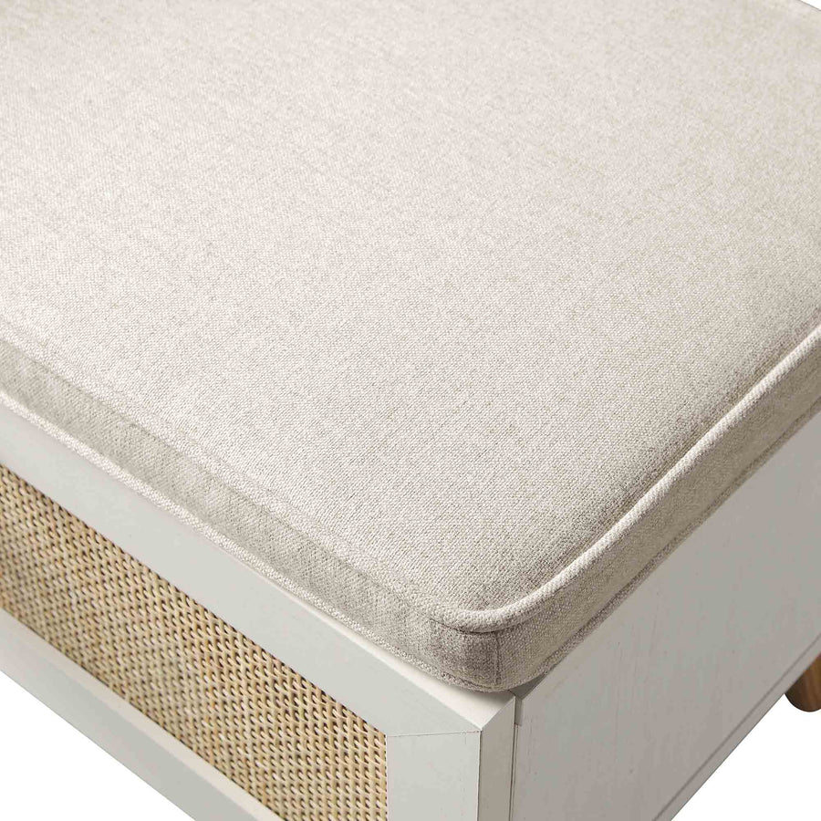 Frances Woven Rattan Storage Bench with Cushion, White