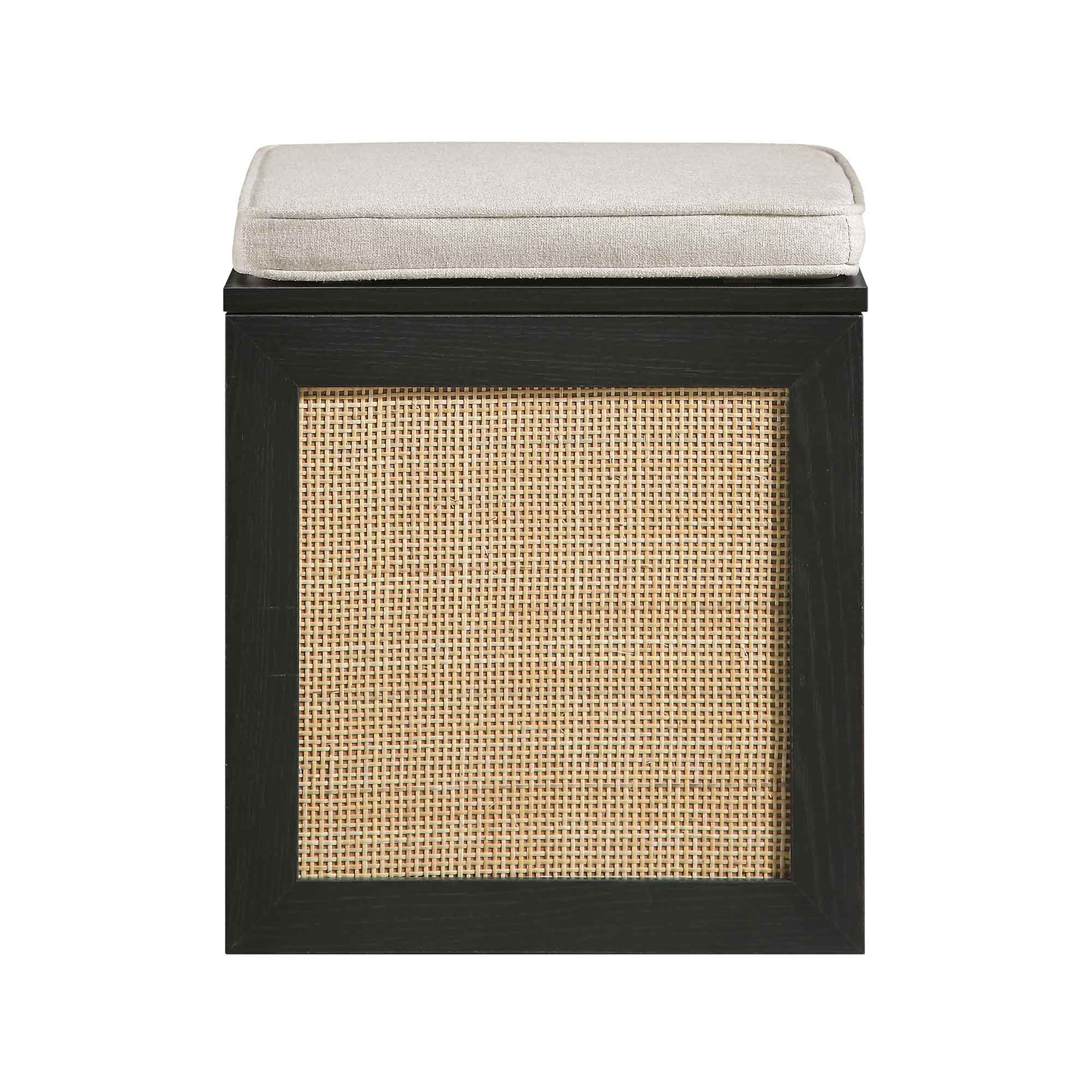 Storage Rattan Stools Frances Woven Rattan Single Storage Stool with Cushion, Black | daals