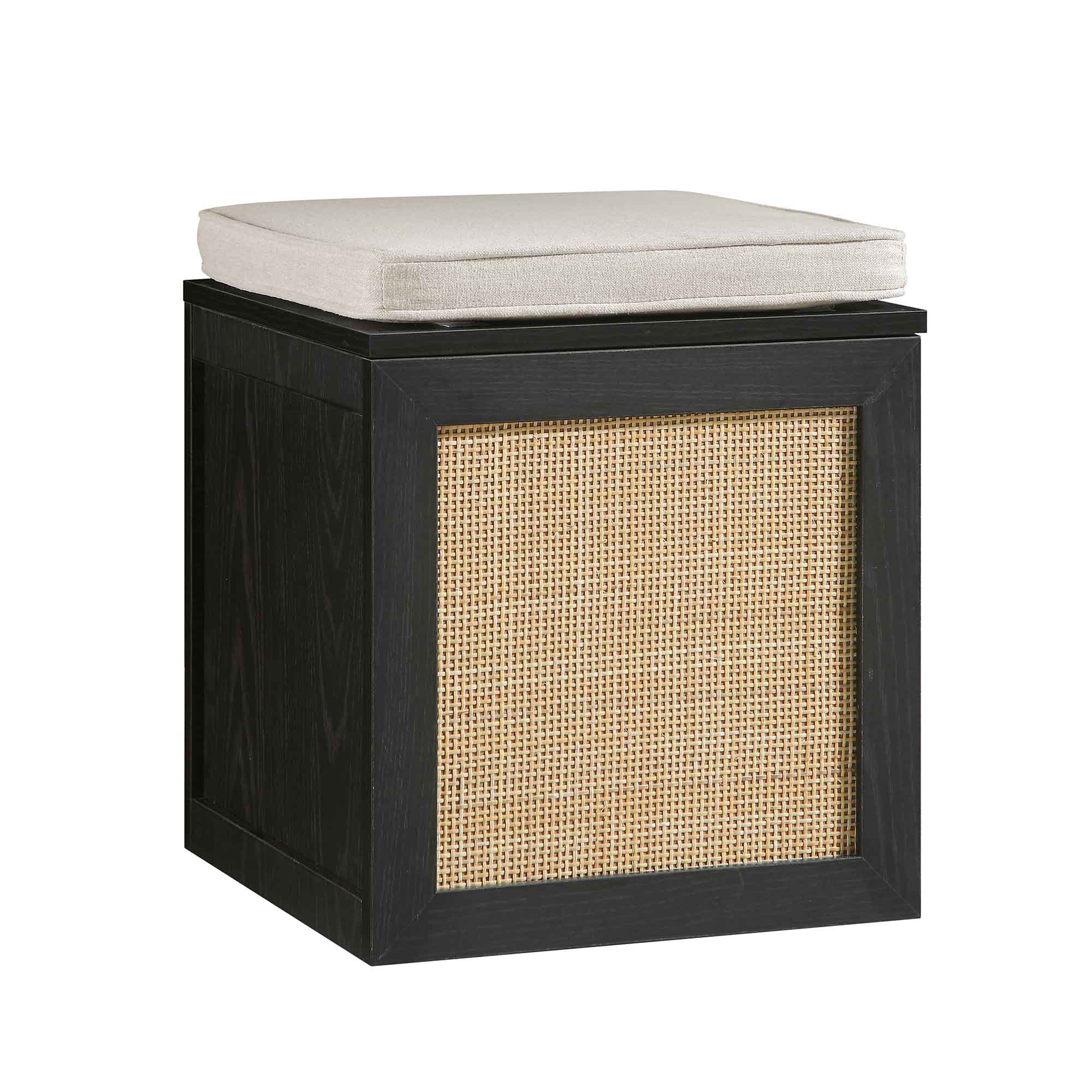Storage Rattan Stools Frances Woven Rattan Single Storage Stool with Cushion, Black | daals