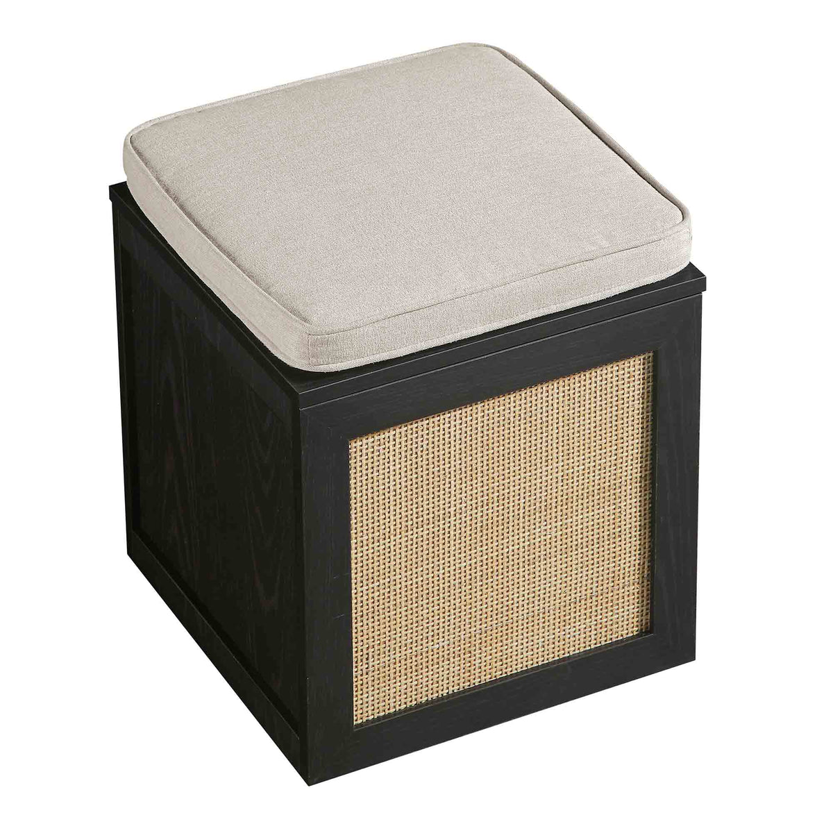 Storage Rattan Stools Frances Woven Rattan Single Storage Stool with Cushion, Black | daals