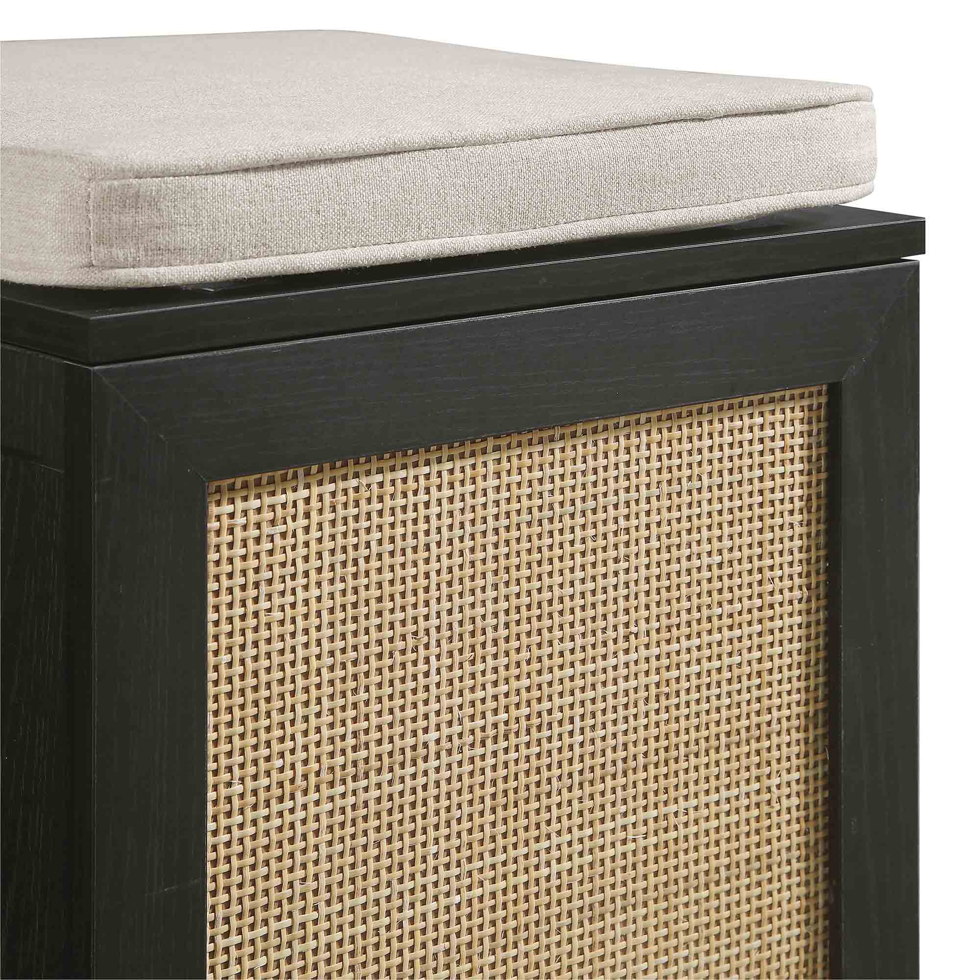 Storage Rattan Stools Frances Woven Rattan Single Storage Stool with Cushion, Black | daals