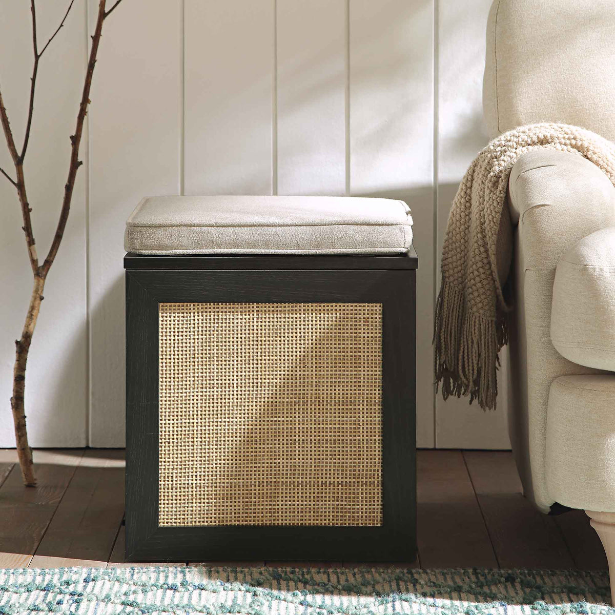 Storage Stool Hs Code Frances Woven Rattan Single Storage Stool with Cushion, Black | daals