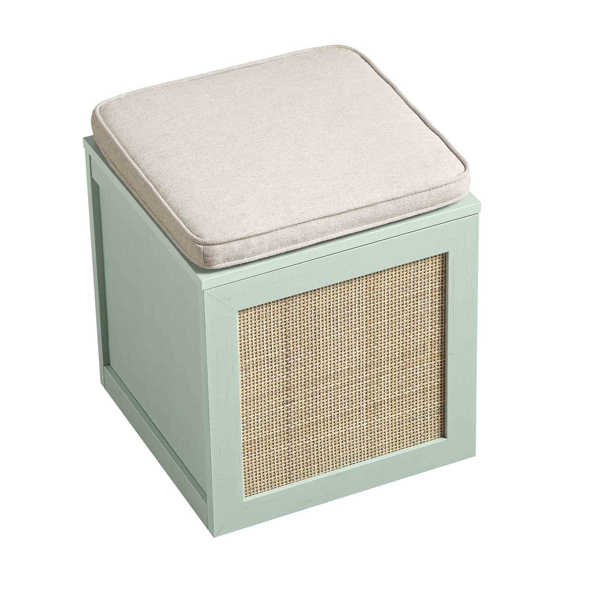 Storage Rattan Stools Frances Woven Rattan Single Storage Stool with Cushion, Mint | daals