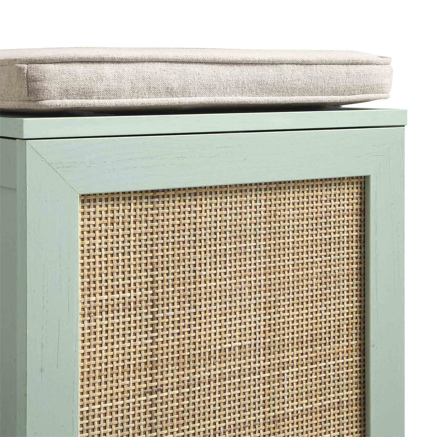 Frances Woven Rattan Single Storage Stool with Cushion, Mint
