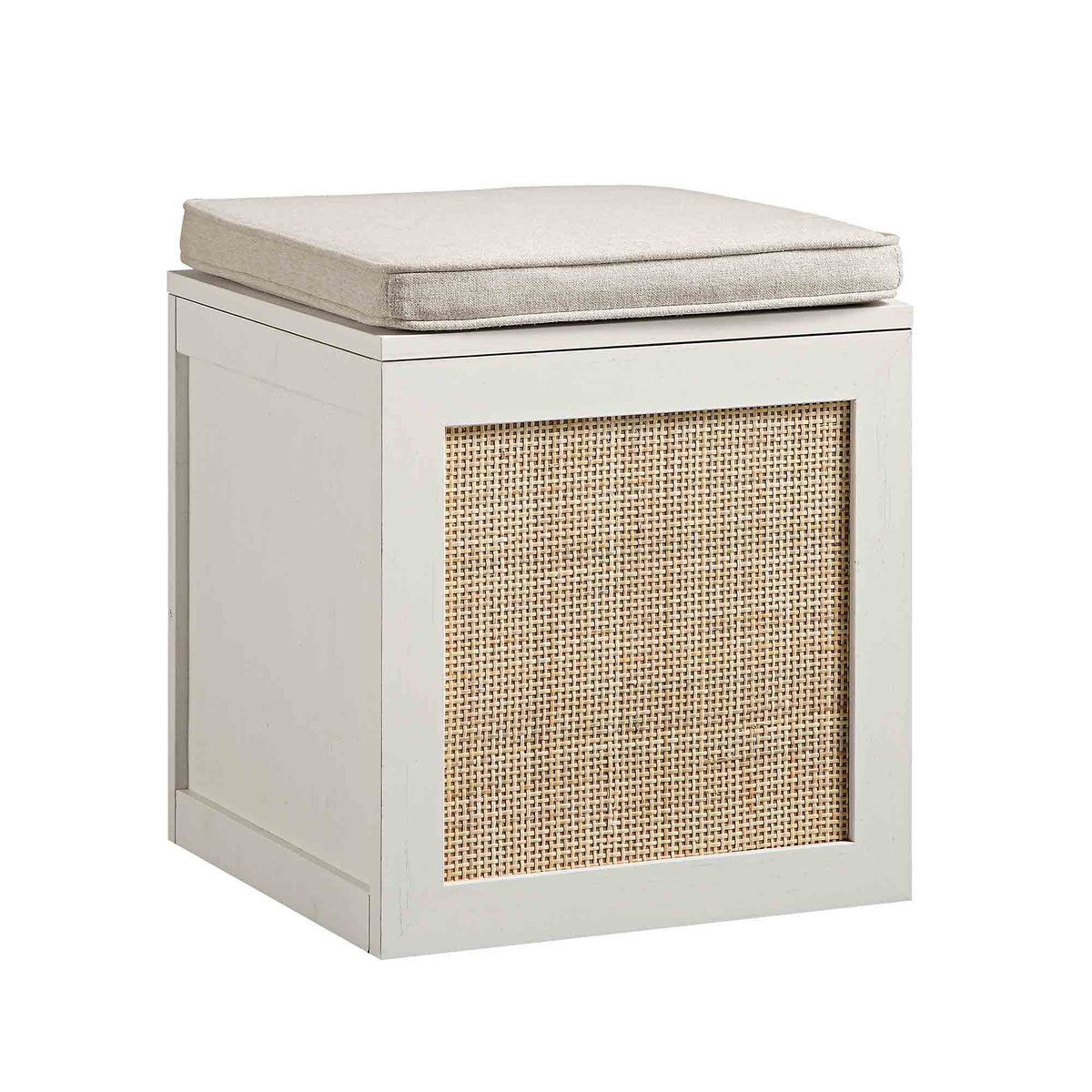 Storage Rattan Stools Frances Woven Rattan Single Storage Stool with Cushion, White | daals