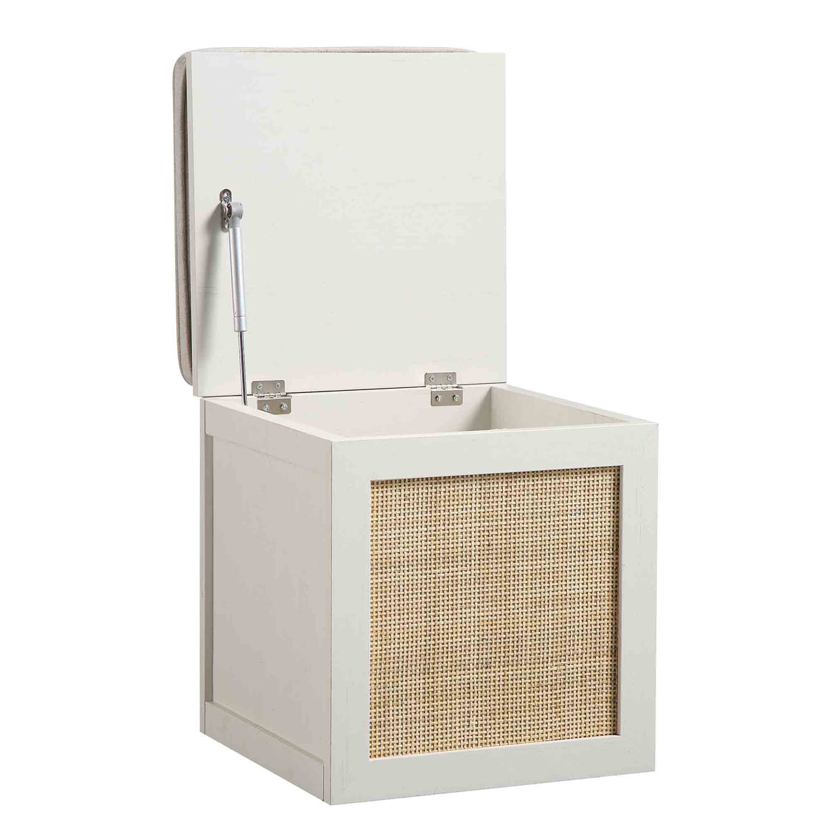 Storage Rattan Stools Frances Woven Rattan Single Storage Stool with Cushion, White | daals