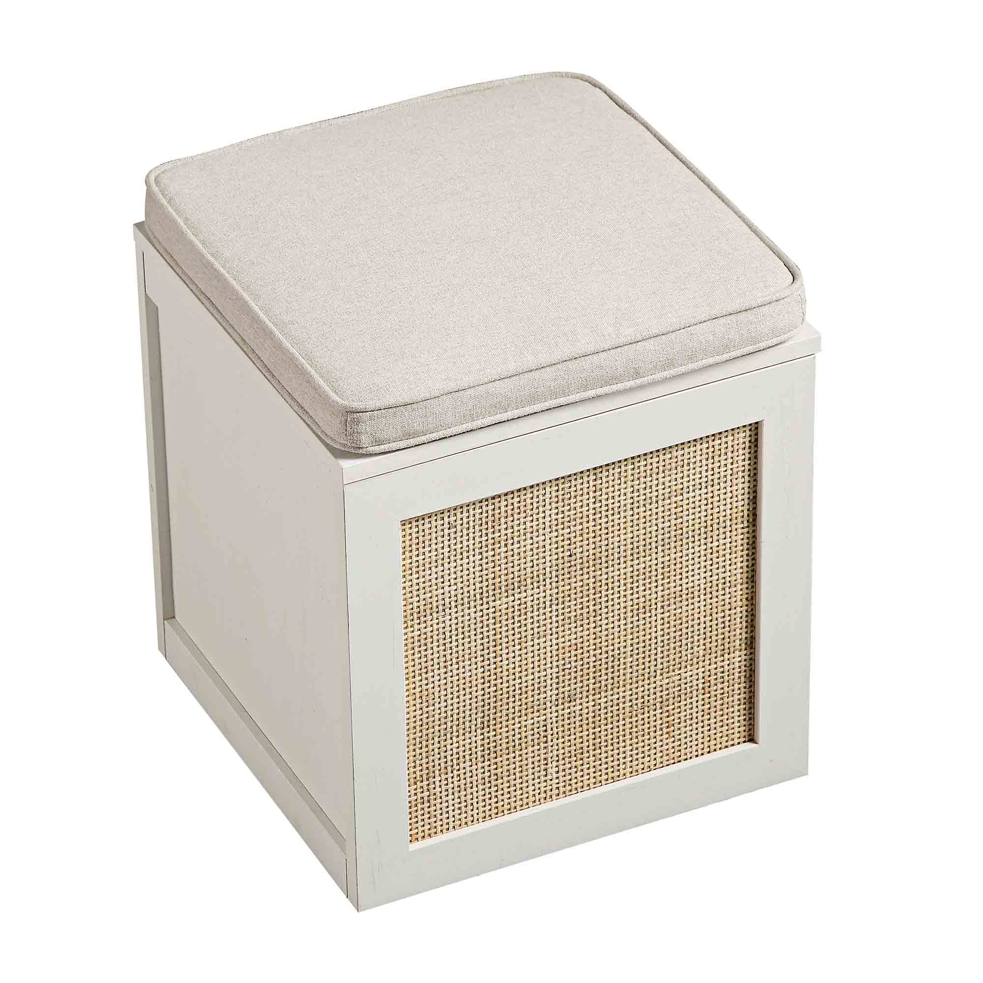 Storage Rattan Stools Frances Woven Rattan Single Storage Stool with Cushion, White | daals