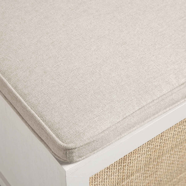 Frances Woven Rattan Single Storage Stool with Cushion, White