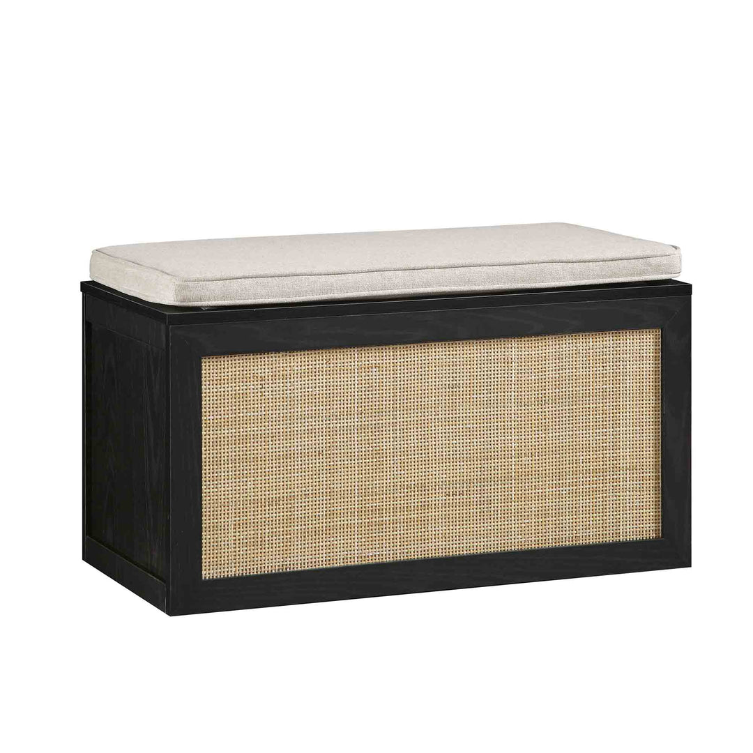 Storage Rattan Stools Frances Woven Rattan Double Storage Stool with Cushion, Black | daals