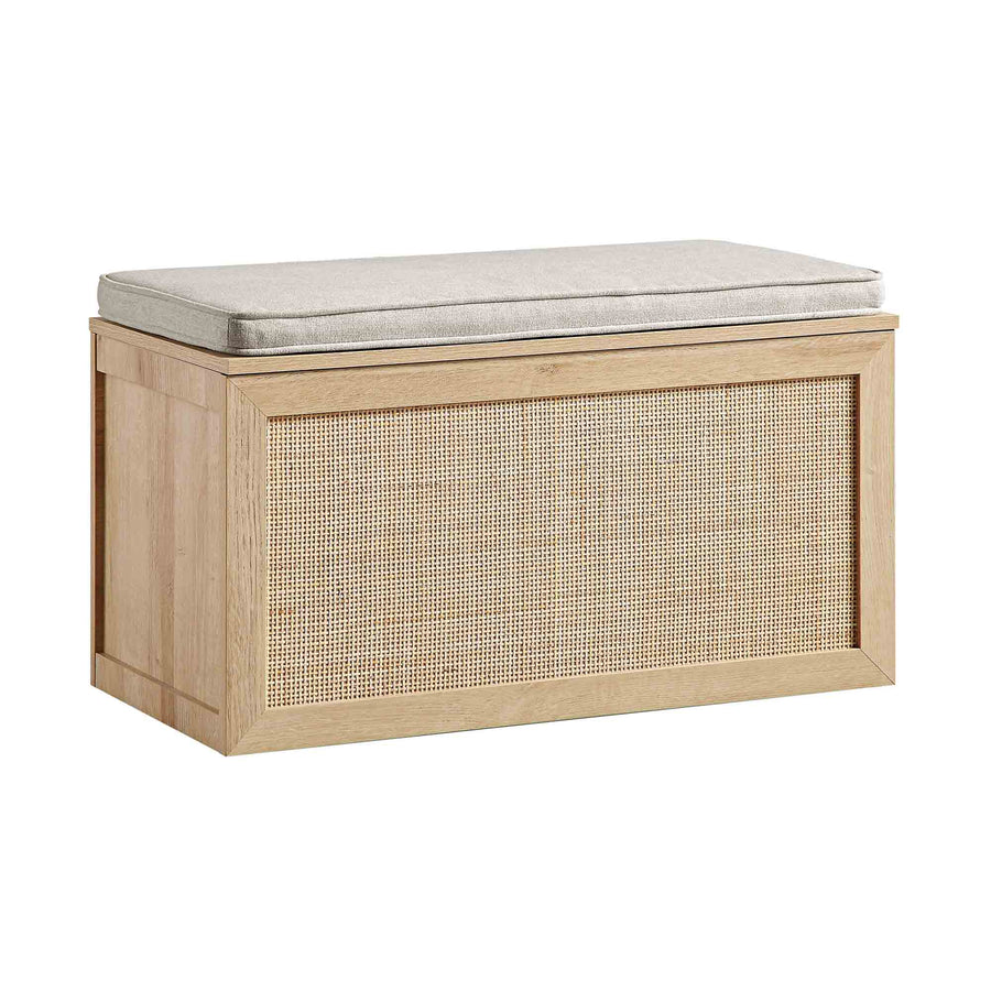 Frances Woven Rattan Double Storage Stool with Cushion, Natural