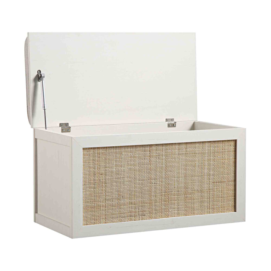 Frances Woven Rattan Double Storage Stool with Cushion, White