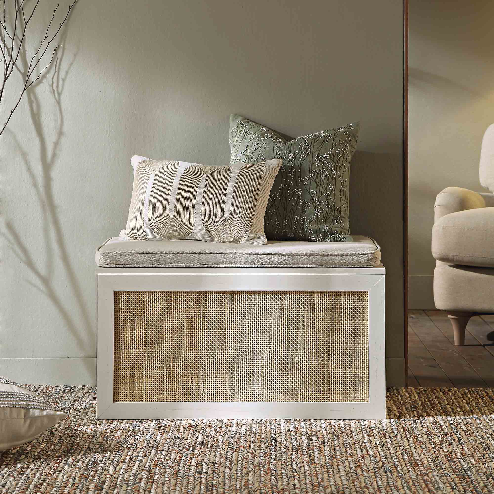 Storage Rattan Stools Frances Woven Rattan Double Storage Stool with Cushion, White | daals