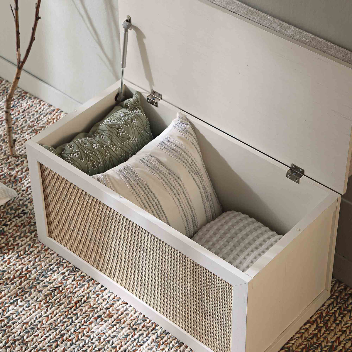 Storage Stool Hs Code Frances Woven Rattan Double Storage Stool with Cushion, White | daals